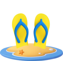 3d Yellow Flip Flops in Sand with Starfish