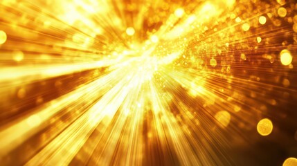 Abstract golden light burst background with radiant rays and shimmering bokeh effects, perfect for festive and celebratory designs