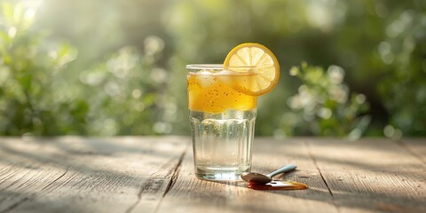 Morning glass of water with lemon juice and honey, promoting hydration and natural sweetness, World Water Day