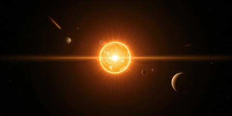 Planets in space with the sun and black holes, emphasizing celestial phenomena for educational displays