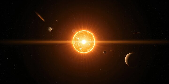 Planets in space with the sun and black holes, emphasizing celestial phenomena for educational displays - Powered by Adobe