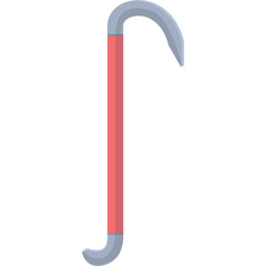A stylized illustration of a red and silver crowbar tool with a curved hook end and a bent base isolated on a white background