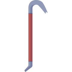 A Rusty Metal Crowbar Tool with a Red Handle Isolated on a White Background