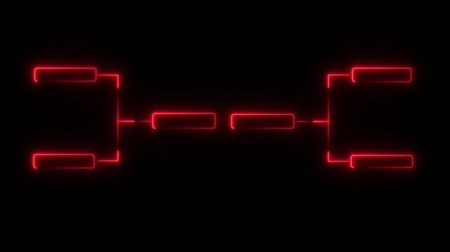glowing neon or outline championship single elimination tournament bracket or tree diagram isolated on neon . Fields for 8 players or teams, 4 from each side. play team model