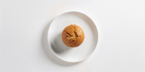 Muffin on a white plate in a bakery setting, emphasizing organic wheat ingredients, ideal for bakery display backgrounds