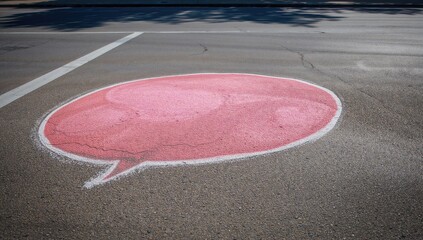 Chalk painting speech bubble on the street used as visual communication tool, street scene background