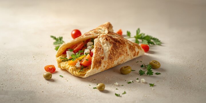 Pita bread filled with fresh vegetables and meat, suitable for a quick meal, World Food Day