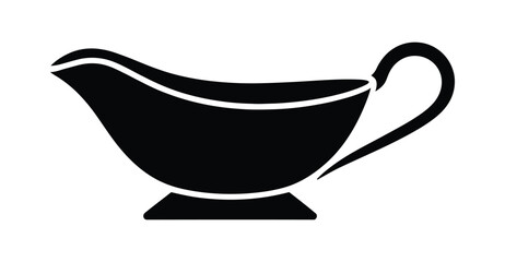  Black silhouette of classic gravy boat with spout and handle for kitchen, dining, and culinary design themes