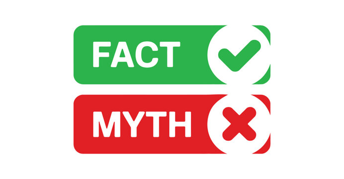  &ldquo;FACT vs MYTH&rdquo; icon with checkmark and X symbols in green and red blocks for educational truth vs misinformation design