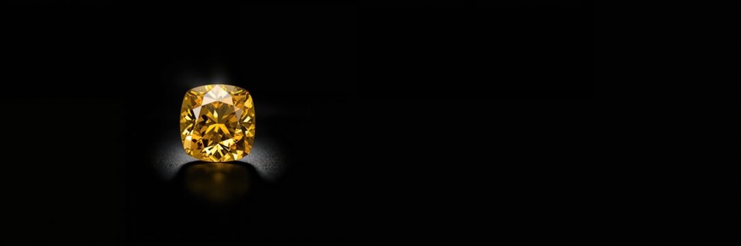 Yellow sapphire gemstone on black background highlighting its clarity and cut, suitable for jewelry design or mineral collection - Powered by Adobe
