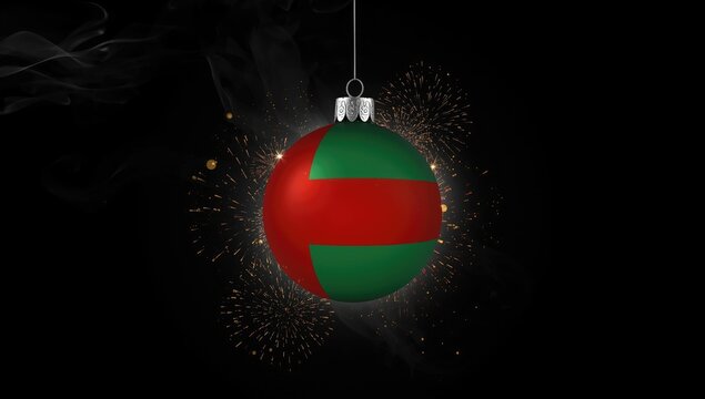 Abstract Oman flag with sparkling effects, holiday decor background, Christmas ball theme