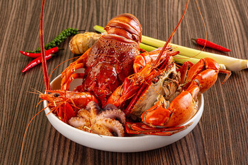 Seafood plate - lobster, crab, prawm octopus