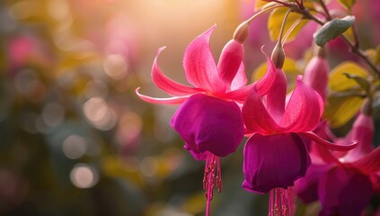 Close-up of fuchsia flowers during springtime, emphasizing seasonal bloom patterns