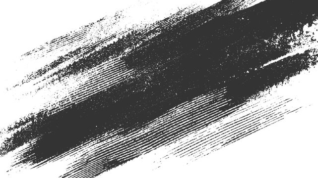 Dark grey textured brush stroke with parallel lines on white background abstract black