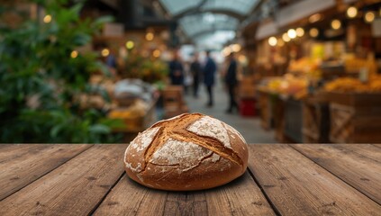 Rye bread on display at the market, highlighting traditional baking methods