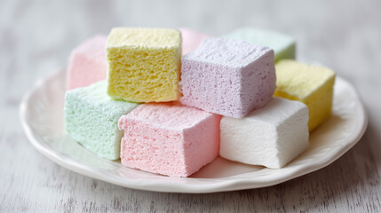 A plate of colorful marshmallows