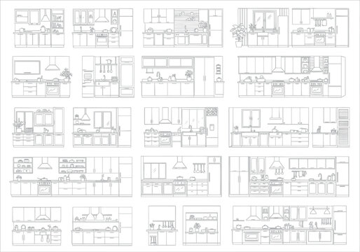 Collection of architectural floor plans and interior design layouts for residential homes and apartments