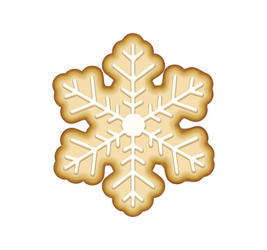 
Snowflake cookie design vector illustration isolated. Cookies gingerbread in shape of star and snowflake with sugar glazed in a cartoon style. Festive desert icon.