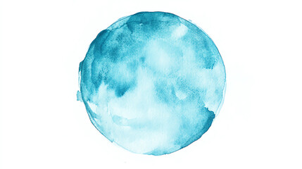 Cyan watercolor circle with clear bright tones smooth saturation and watery bleed effects on white backdrop