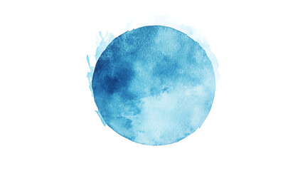 Delicate watercolor circle with cool blue gradients diffusing outward to soft edges on a clean white background creating serene atmosphere
