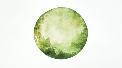 Soft moss green watercolor circle with calm blended tones and organic texture centered on a bright white backdrop