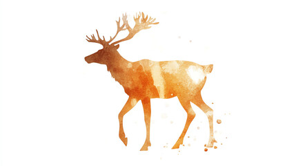 Fototapeta premium Watercolor reindeer silhouette with warm brown washes delicate details and soft blending floating on a bright white background adding whimsical charm