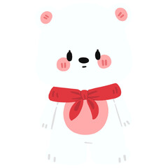 Cute White Bear Cartoon with Red Scarf - No Line