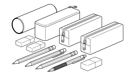 Colorful pencil cases and pencils create an organized workspace look