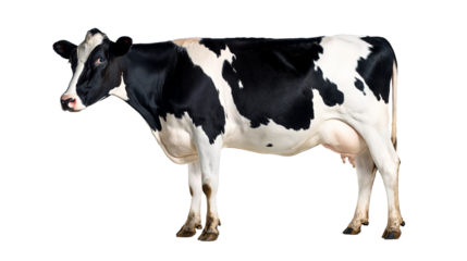 Holstein Cow in Profile A majestic Holstein cow, distinguished by its iconic black and white markings, stands in full profile, exemplifying the beauty of farm life.