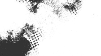 Obraz premium Black ink splatter and halftone dots on white background abstract texture vector 1