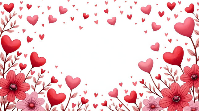 A charming floral design featuring pink and red hearts and flowers, perfect for romantic occasions.