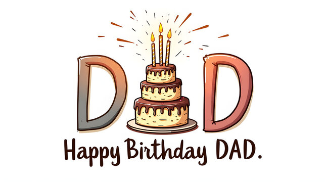 Colorful illustration celebrating Dad's birthday with a cake and candles.