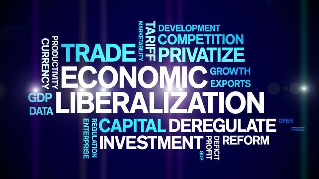 Economic Liberalization animated word cloud-text design animation tag kinetic typography seamless loop.