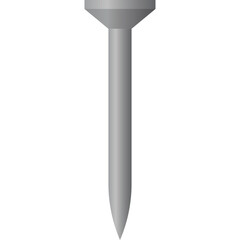 A Single Silver Golf Tee With a Tapered Head and Pointed Tip on a Transparent Background Minimalist Object Representation