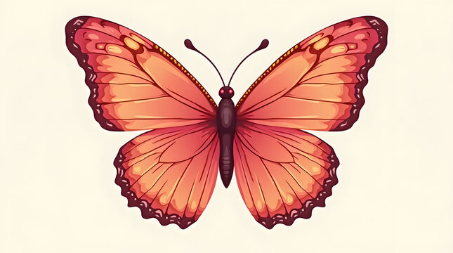 A vibrant, digitally illustrated butterfly with intricate orange and pink patterns, showcasing its delicate wings against a soft background.