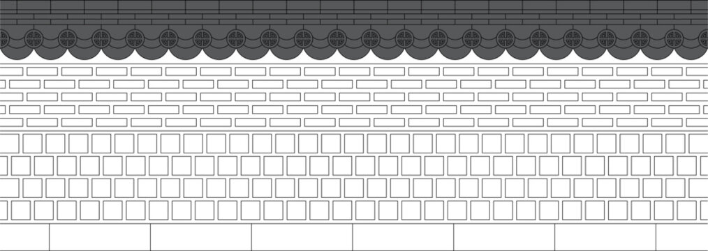 Korean Traditional Roof Tile, Brick and Stone Wall Pattern Background.