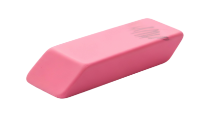 A rectangular pink rubber object for erasing pencil marks, with a black background