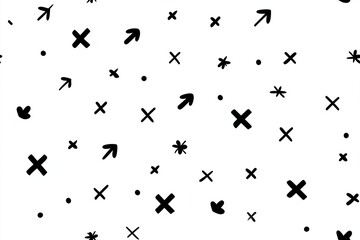 Obraz premium Abstract Hand Drawn Arrows Dots And X Marks Seamless Pattern On White. Minimal Bold Monochrome Background For Playful Crafts, Wrapping, Stationery, Web Design.