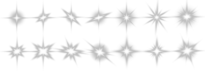 Bright white lens flares shine on a transparent canvas, producing sparkling highlights with scattered particles and subtle glowing effects. PNG