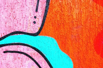 Vibrant abstract graffiti art in pink, orange, blue. Urban 90s, Y2K aesthetic, bold lines, textured background. Street murals, creative banners, modern art installations, artistic expression.