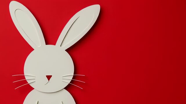 Cute Easter bunny animation hopping across vibrant red background, springtime celebration video