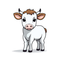 Adorable Cartoon Calf with Big Eyes and Brown and White Markings