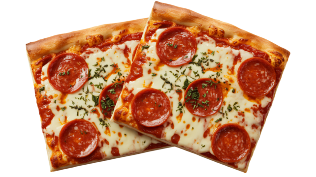 Delicious pepperoni pizza slices stacked high, ready for a quick lunch or easy dinner, perfect for takeaway menus and comfort food cravings