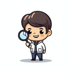 Adorable Cartoon Scientist Holding Magnifying Glass Smiling Enthusiastically Ready to Explore