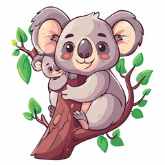 Adorable Koala and Joey Clinging to Tree Branch