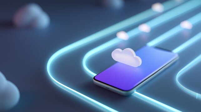 Futuristic cloud computing concept with smartphone and glowing paths - Powered by Adobe