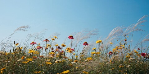 Colorful wildflowers blooming outside Savill Garden in Egham, Surrey, serving as a vibrant landscape backdrop