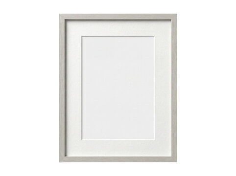 Empty light gray wooden picture frame isolated PNG, blank photo frame with passepartout for mockup and display on transparent background