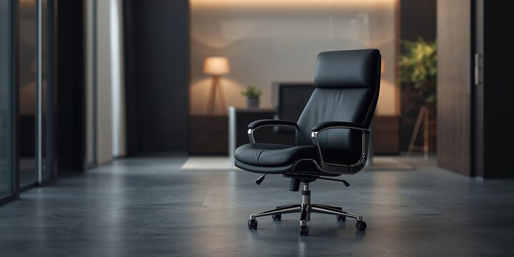 Office chair in a modern workspace, emphasizing ergonomic design and workplace efficiency - Powered by Adobe