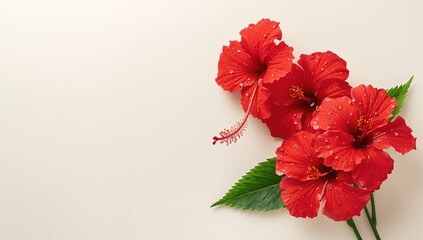 Red hibiscus flowers set against a white background used for floral design or decorative purposes